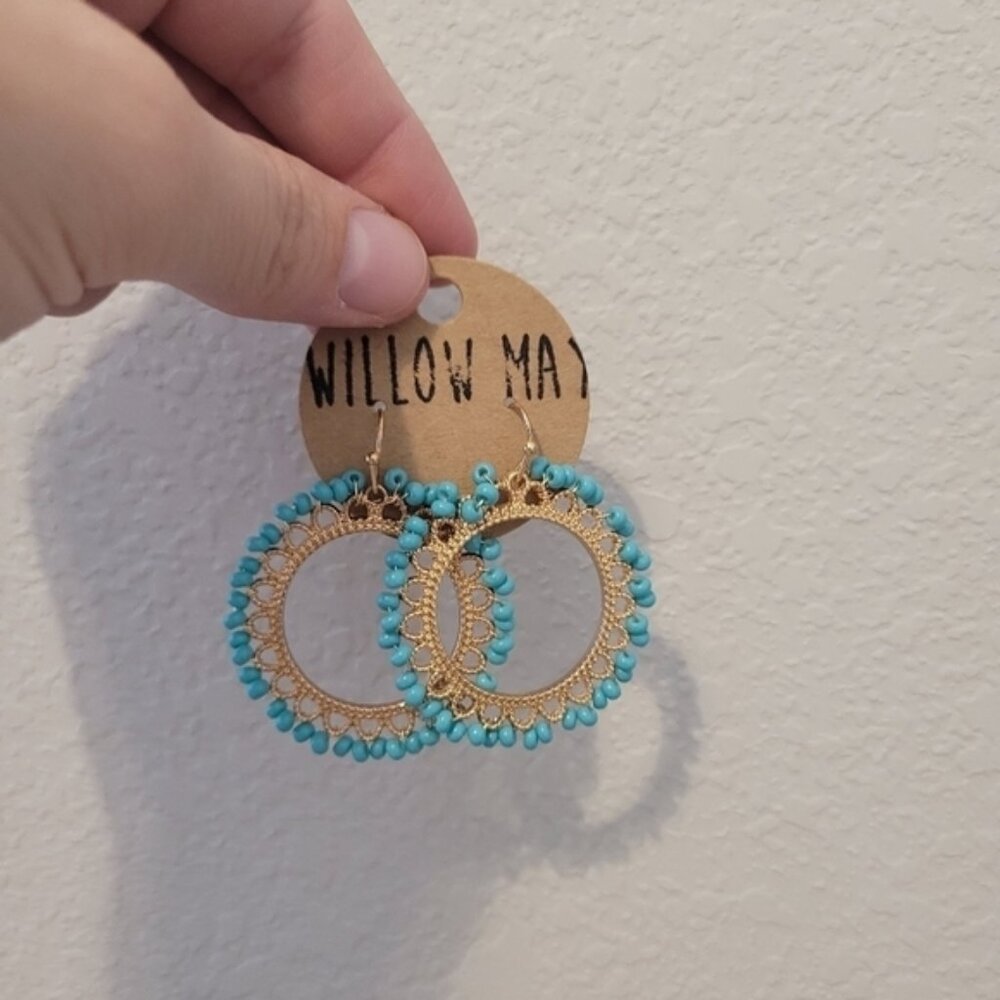 Willow May Gold and Blue Beaded Earrings